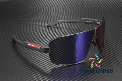 Pre-owned Prada Linea Ps 54ys 1bo10a Matte Black Grey Mirror Blue Red 74mm Mens Sunglasses In Gray