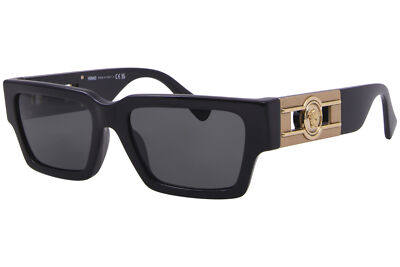 Pre-owned Versace Ve4459 Gb1/87 Sunglasses Black/dark Grey Lenses Rectangle Shape 54mm In Gray