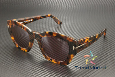 Pre-owned Tom Ford Ft1083 52t Plastic Dk Havana Gradient Bordeaux 52 Mm Women's Sunglasses In Red