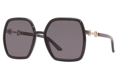 Pre-owned Gucci Gg0890s 001 Sunglasses Women's Black/grey Lenses Fashion Square 55mm In Gray
