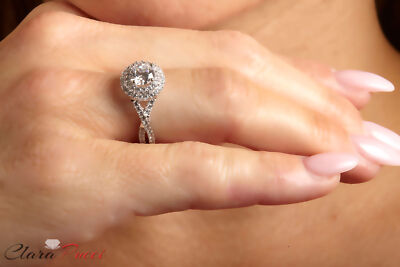 Pre-owned Pucci 1.40 Ct Round Cut Halo Moissanite Classic Bridal Statement Ring 14k White Gold In White/colorless
