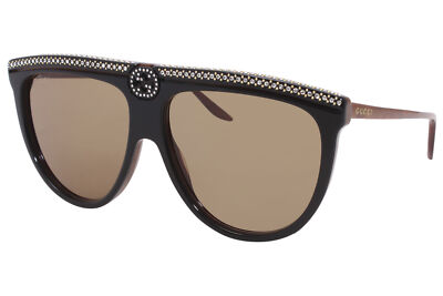 Pre-owned Gucci Gg0732s 005 Women's Sunglasses Black-brown/brown Lenses Pilot 61mm
