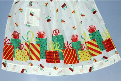 Vtg Half Apron Pocket Colorful Present Gift White Tie Back Cotton Organdy Xmas