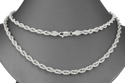NURAGOLD 10K WHITE GOLD MENS 5MM ITALIAN DIAMOND CUT ROPE CHAIN LINK PENDANT NECKLACE 28"