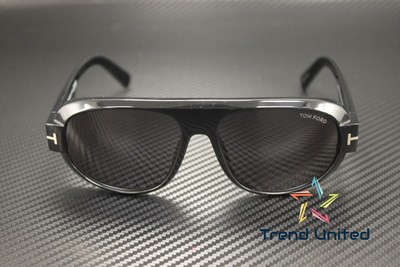 Pre-owned Tom Ford Ft1102 01a Plastic Shiny Black Smoke 59 Mm Men's Sunglasses In Gray