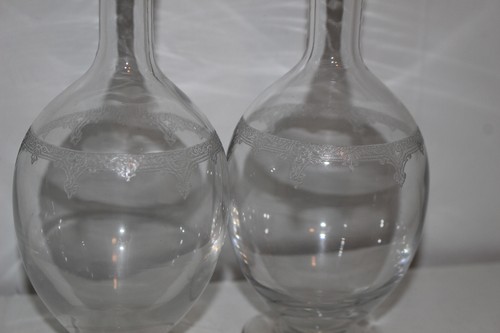 2 ANTIQUE CLEAR GLASS OIL/VINEGAR/CORDIAL/BARBER BOTTLES/DECANTERS