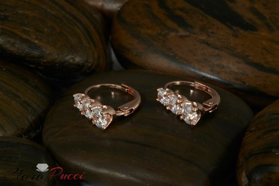 Pre-owned Pucci 2.6ct 3 Stone Round Cut Solitaire Earrings 14k Rose Gold Past Present Future In D