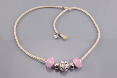 Lovelinks Sterling Silver Pink Glass Slider Charm Twisted Rope Necklace 18''
