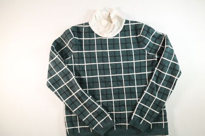 Womens Tahari Green Check Long Sleeve Sweater Medium EUC
