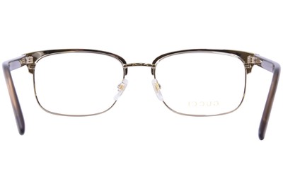 Pre-owned Gucci Gg1448o 002 Eyeglasses Men's Gold Brown Full Rim Rectangle Shape 56mm In Demo