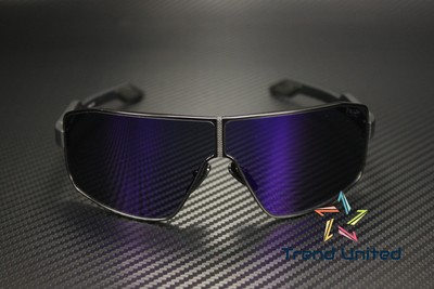 Pre-owned Prada Linea Ps 54ys 1bo05u Matte Black Blue Violet Mirror 74 Mm Men's Sunglasses In Dark Blue Violet Mirror
