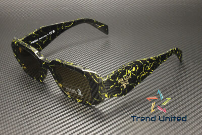 Pre-owned Prada Pr 17ws 19d01t Black Yellow Marble Dark Brown 49 Mm Women's Sunglasses