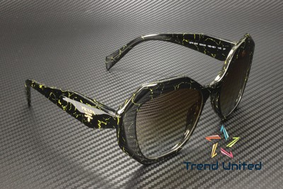 Pre-owned Prada Pr 16ws 19d6e1 Black Yellow Marbl Brn Grad Polarized 53 Women's Sunglasses In Polar Brown Gradient