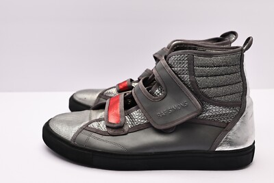RAF Simons Metallic Black/grey Checkered Canvas Strap High Top Sneaker 13