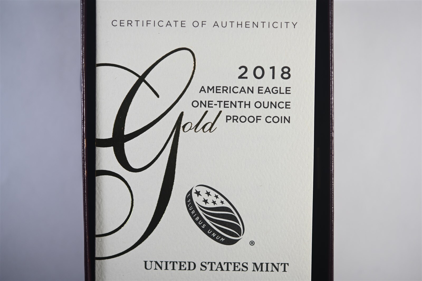 2018 W $5 1/10th oz Gold American Eagle Proof - OGP with the COA