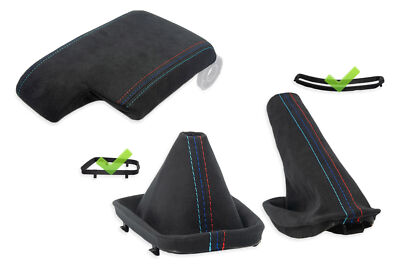 SCHALTSACK HANDBREMSSACK + RAHMEN ARMLEHNE FUR BMW E46 ALCANTARA NAHT M