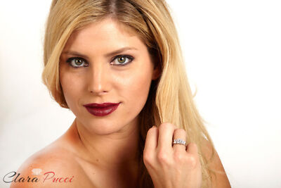 Pre-owned Pucci 3 Princess 3 Stone Lab Created Sapphire Bridal Statement Ring 14k White Gold