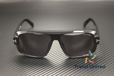 Pre-owned Tom Ford Ft1101 01a Plastic Shiny Black Smoke 58 Mm Men's Sunglasses In Gray
