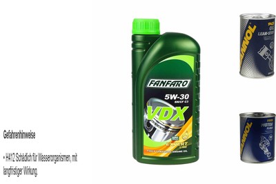 1L Olio Motore FANFARO VDX 5W-30 1x MANNOL Leak-Stop ADDITIV+Flush Motore