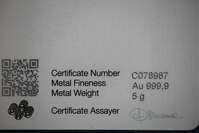 5 Gram Pamp Suisse .9999 Fine Gold Bar In Veriscan Assay - Lady Fortuna (#1)