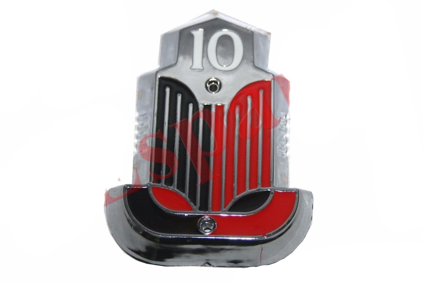 Vintage Standard 10 Car Bonnet Badge Motif Chrome Red Black Plastic Made 