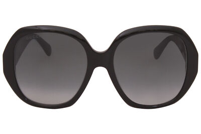 Pre-owned Gucci Gg0796s 001 Sunglasses Women's Black/grey Lenses Fashion Square 56-mm In Gray