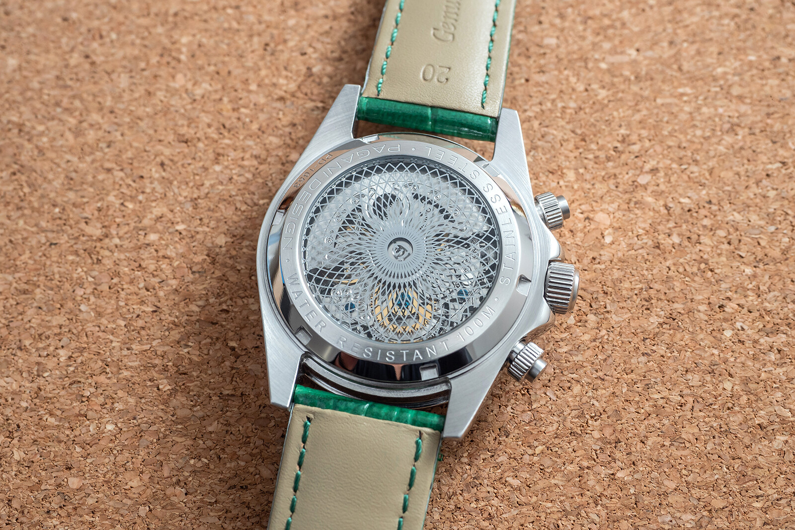 Pre-owned Pagani 40mm Automatic Mechanical Watch Silver Chrome Green Leather Luxury Gift
