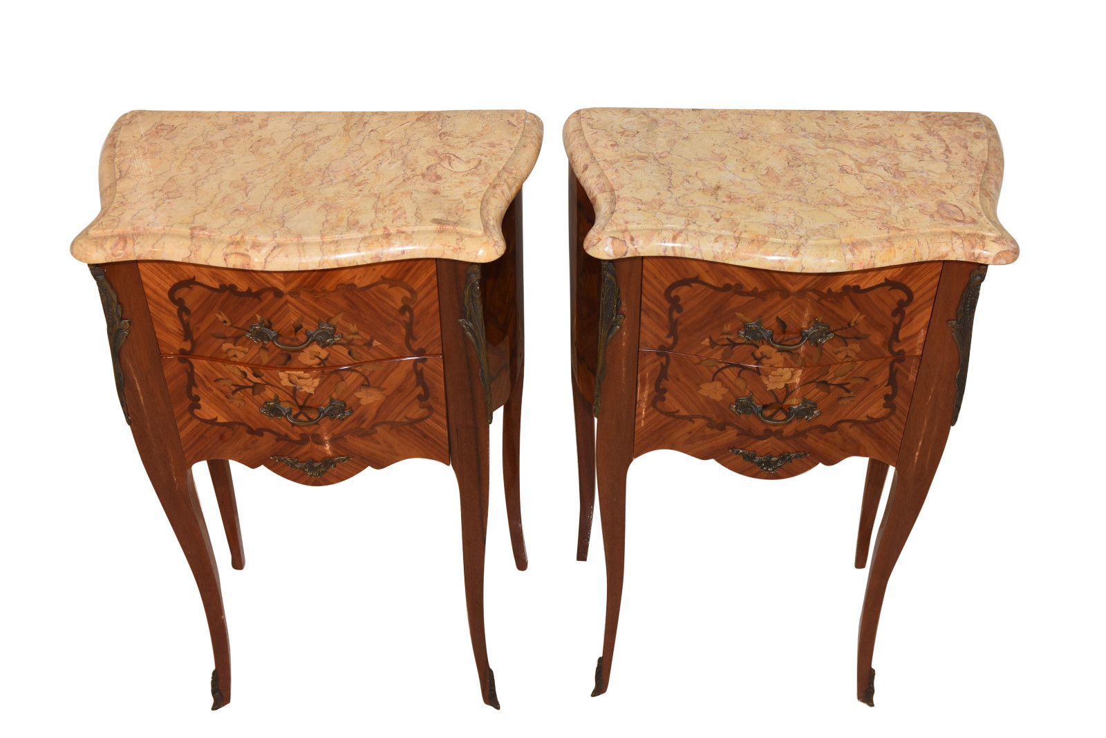 Attractive Petite Pair of French Marble Top Nightstands, 1950's