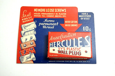 NEW 1940'S HERCULES SY'S PLASTIC WALL PLUG REPAIR KIT MINT ON DISPLAY CARD NOS!!