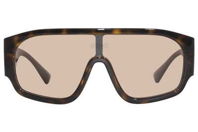 Pre-owned Versace 4439 108/73 Sunglasses Havana/light Brown Lenses Shield 133mm