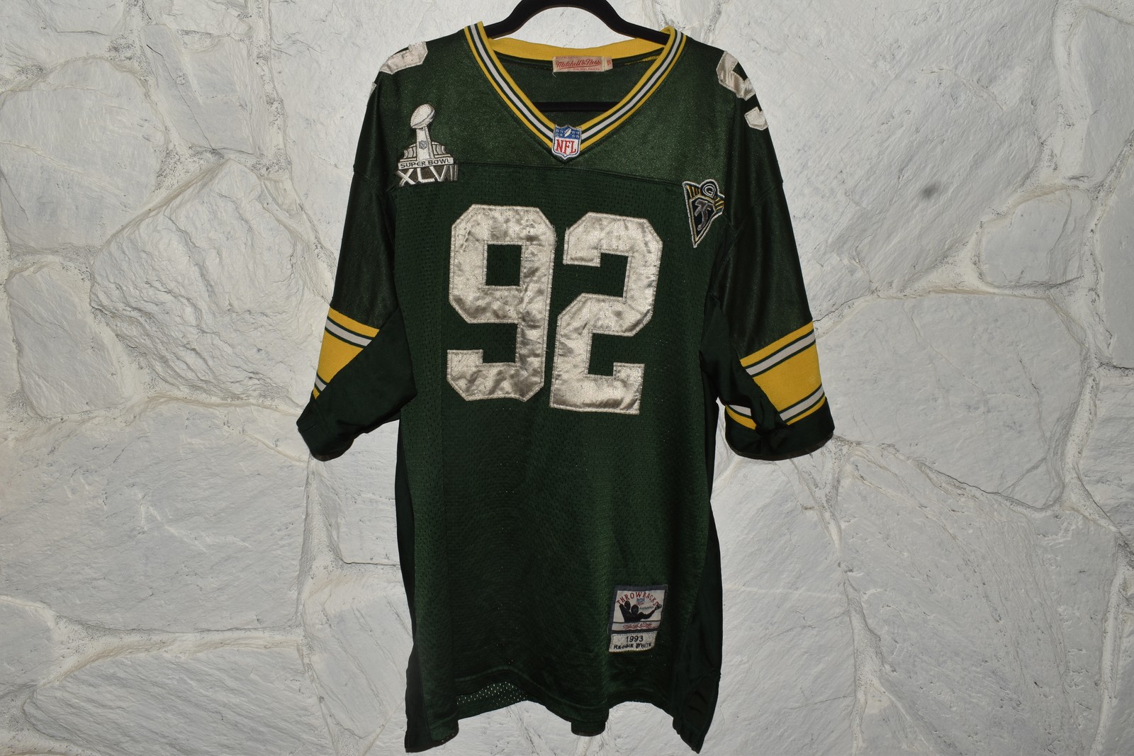 GREEN BAY PACKERS MITCHELL & NESS REGGIE WHITE #92 1993 THROWBACK JERSEY (OSG28)