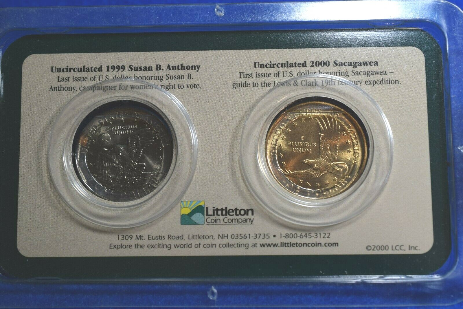 NICKEL/CLAD UNCIRULATED 1999  SUSAN ANTHONY DOLLAR & 2000 SACAGAWEA DOLLAR