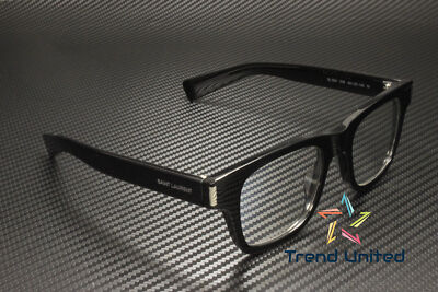 Pre-owned Saint Laurent Sl 564 008 Squared Acetate Black Transparent 49 Unisex Sunglasses In Clear