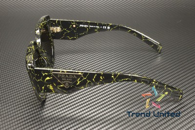 Pre-owned Prada Pr 14zs 19d01t Black Yellow Marble Dark Brown 50 Mm Women's Sunglasses