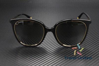 Pre-owned Gucci Gg1076s 001 Round Oval Panthos Acetate Black Grey 56 Mm Women's Sunglasses In Gray