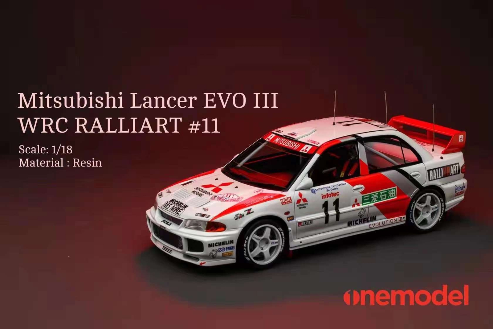ONEMODEL 1:18 Mitsubishi EVO III WRC RALLIART #11 car model(in