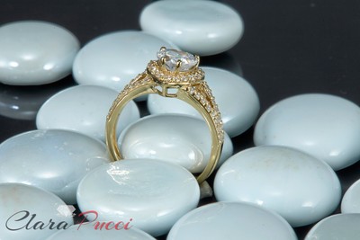 Pre-owned Pucci 1.75 Heart Split Shank Moissanite Classic Bridal Statement Ring 14k Yellow Gold In White/colorless