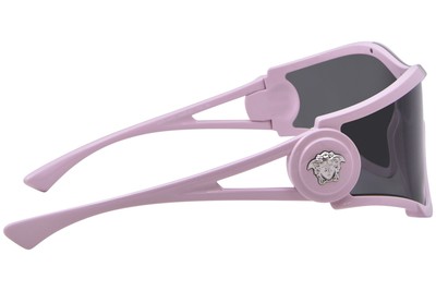 Pre-owned Versace Ve4475 548587 Sunglasses Men's Pink/dark Grey Lens Shield Style 42mm In Gray