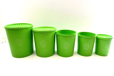 5 Piece Vintage Tupperware Canister Set in Apple Green ~ MISSING 2 LIDS!!