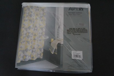 APT. 9 Optica Yellow Gray White Geometric Fabric Shower Curtain 70 x 72 inches