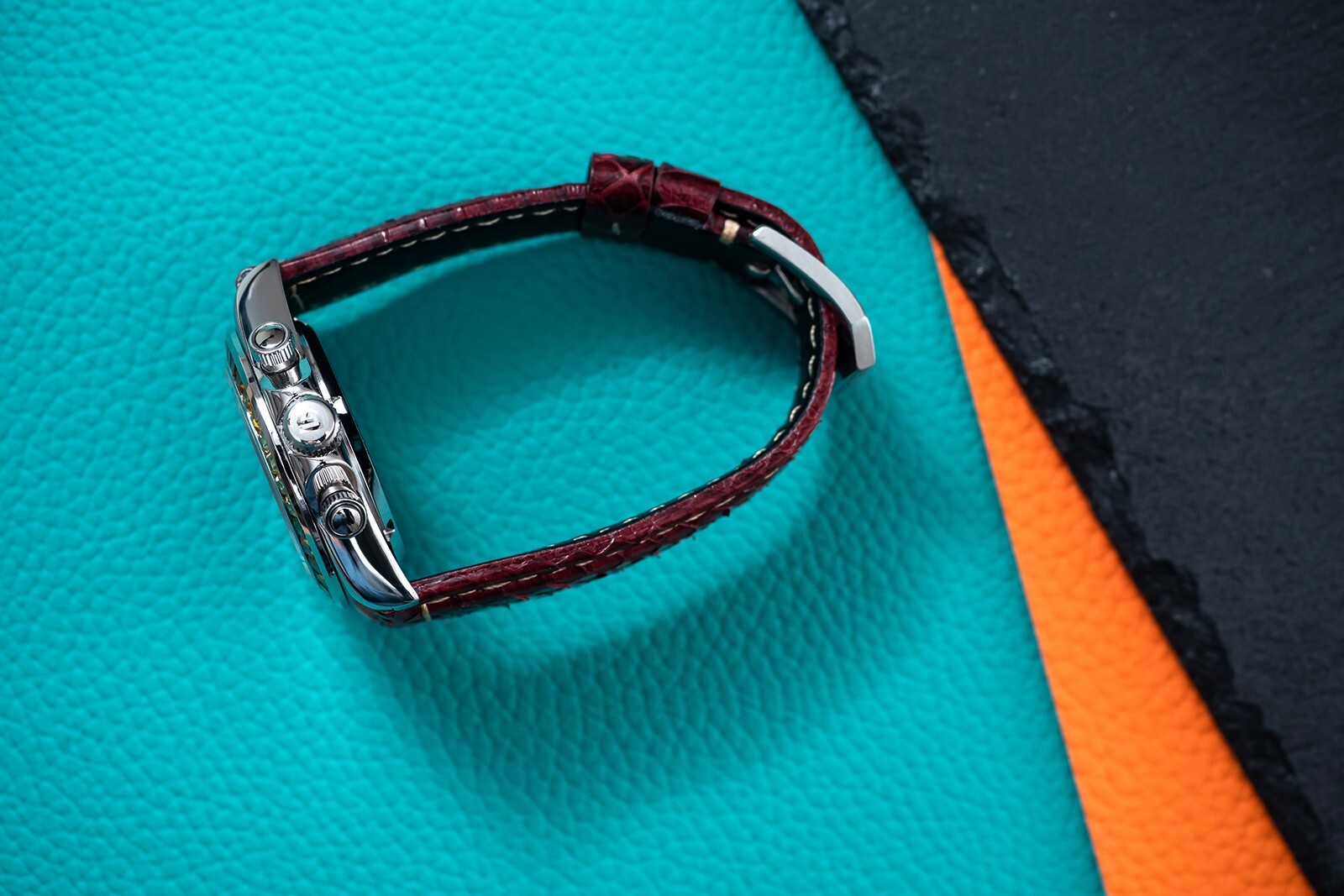 Pre-owned Pagani 40mm Automatic Mechanical Watch Silver Chrome Rainbow Brown Snake Skin Leather