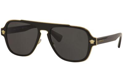 Pre-owned Versace Men's Medusa Charm Ve2199 2199 1002/81 Pilot Polarized Sunglasses 56mm In Gray