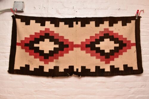 Antique Navajo Rug native american indian Textile VTG WEAVING Transitional 56x25
