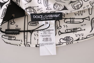 Pre-owned Dolce & Gabbana Blouse White Musical Instruments Print Top It46/us12/xl $545