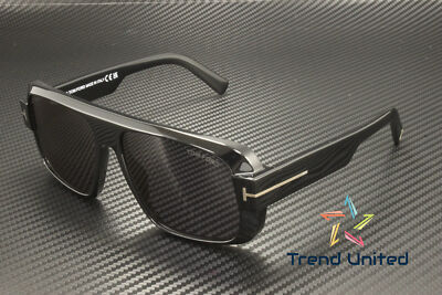 Pre-owned Tom Ford Ft1101 01a Plastic Shiny Black Smoke 58 Mm Men's Sunglasses In Gray