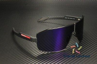 Pre-owned Prada Linea Ps 54ys 1bo05u Matte Black Blue Violet Mirror 74 Mm Men's Sunglasses In Dark Blue Violet Mirror