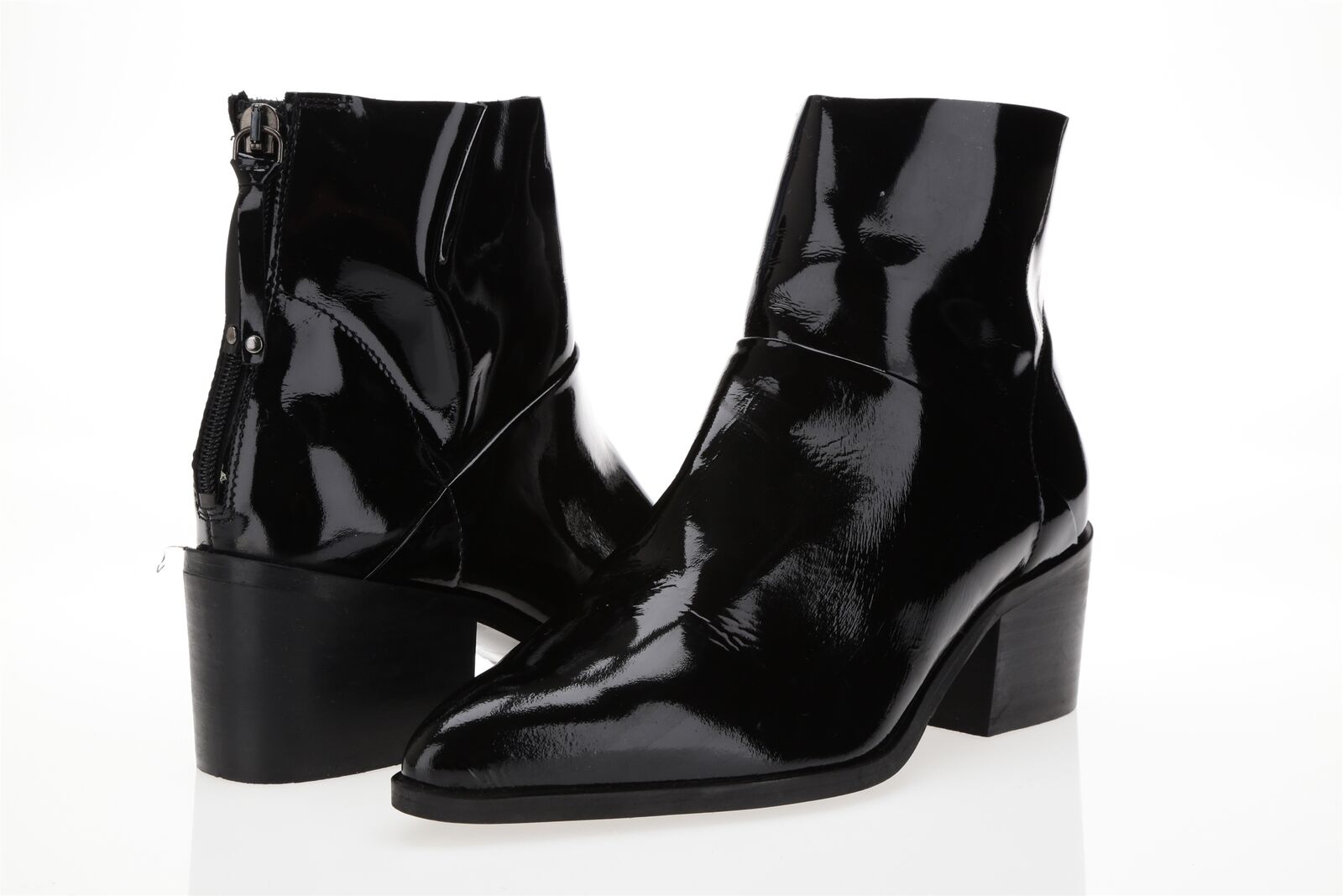 Womens TOPSHOP 235724 Black Patent Leather Ankle Zip back Heel Boots size 38 | eBay