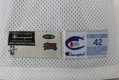 76ers Allen Iverson Signed GU 1997-98 Champion Size 42 Home Jersey BAS #D84676