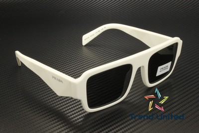 Pre-owned Prada Pr A05s 17k08z White Dark Grey 53 Mm Men's Sunglasses In Gray