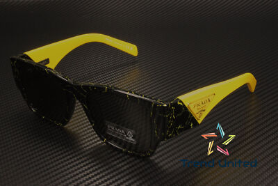 Pre-owned Prada Pr 10zsf 19d5s0 Black Yellow Marble Dark Grey 55 Mm Men's Sunglasses In Gray